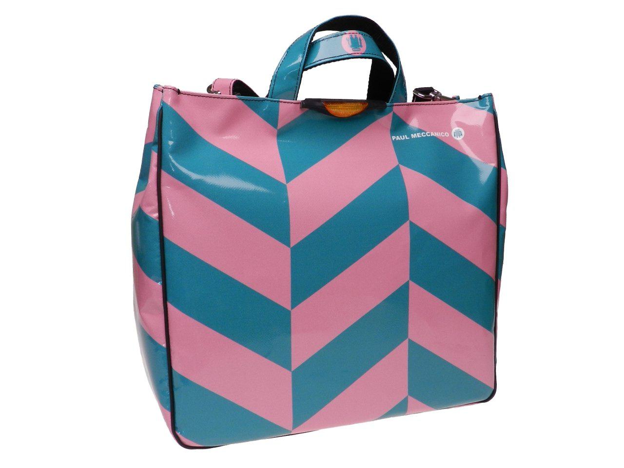 MAXI TOTE BAG PINK AND TEAL WITH GEOMETRIC FANTASY. MODEL AIRSTONE MADE OF LORRY TARPAULIN. - Unique Pieces Paul Meccanico