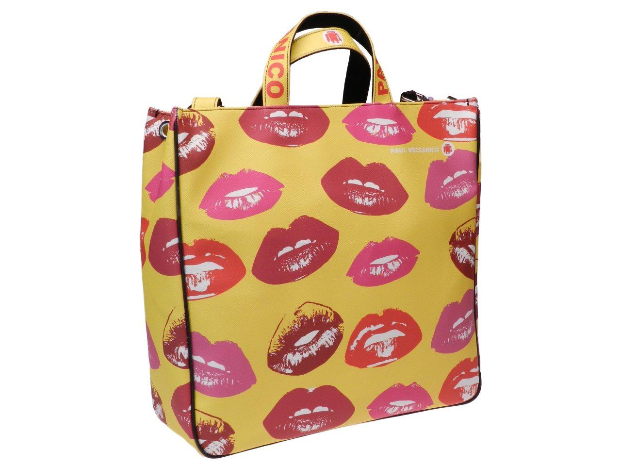 MAXI TOTE BAG YELLOW WITH "LIPS". MODEL AIRSTONE MADE OF FAUX LEATHER. - Unique Pieces Paul Meccanico