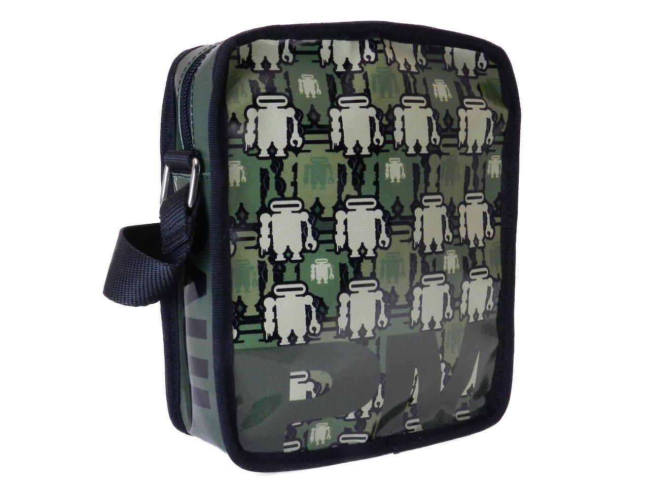 SHOULDER BAG DARK GREEN WITH PAUL MECCANICO'S ROBOTS. STRATOS MODEL MADE OF LORRY TARPAULIN. - Limited Edition Paul Meccanico