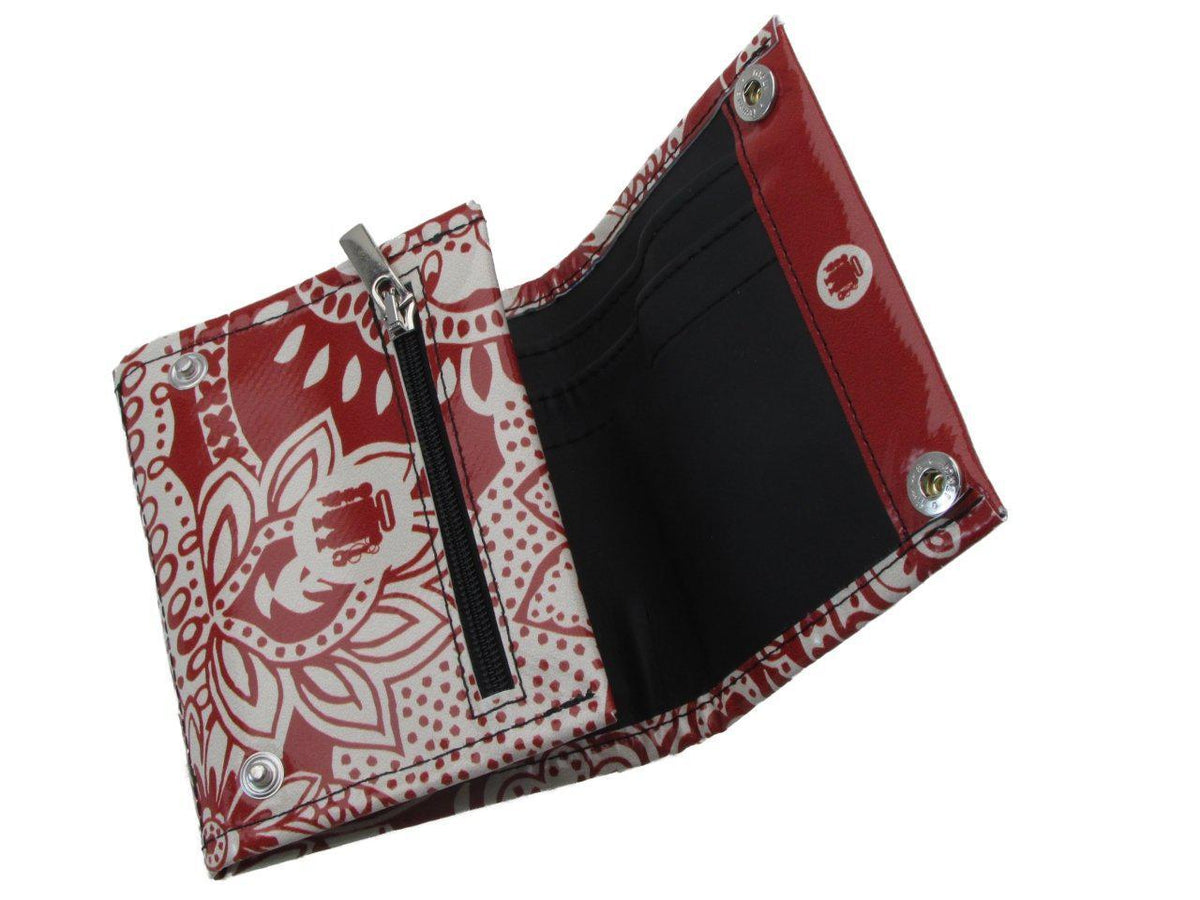 WOMAN WALLET DARK RED AND BEIGE COLOURS MAJOLICA FANTASY. MODEL TREK MADE OF LORRY TARPAULIN. - Limited Edition Paul Meccanico