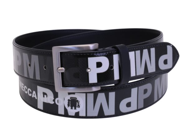 BLACK MEN'S BELT WITH LETTERING FANTASY MADE OF LORRY TARPAULIN