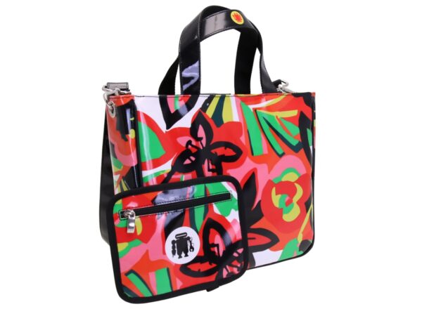 WHITE TOTE BAG WITH FLORAL FANTASY. MODEL GLAM MADE OF LORRY TARPAULIN. - Image 4