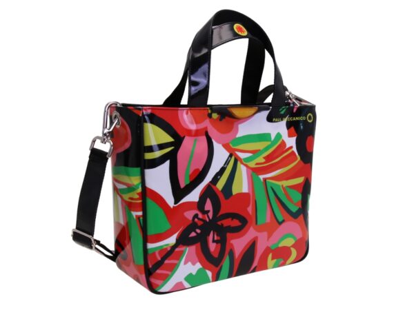 WHITE TOTE BAG WITH FLORAL FANTASY. MODEL GLAM MADE OF LORRY TARPAULIN. - Image 2