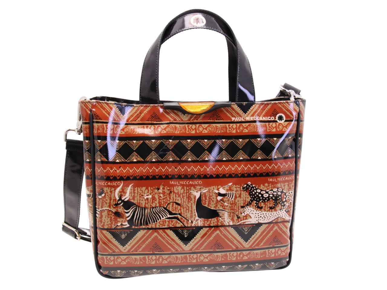 BORSA DONNA FANTASIA ETNICA. MODELLO GLAM REALIZZATO IN TELONE CAMION.