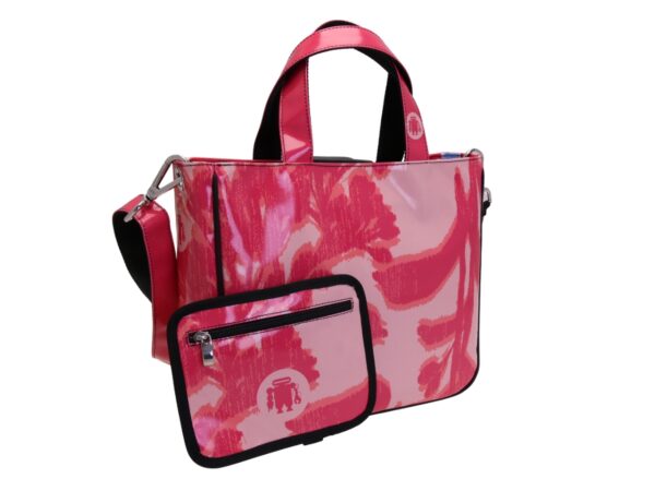 PINK TOTE BAG WITH FLORAL FANTASY. MODEL GLAM MADE OF LORRY TARPAULIN. - Image 4