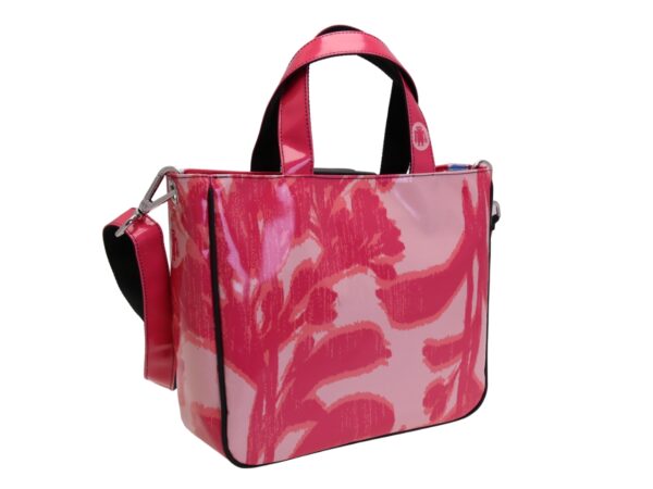 PINK TOTE BAG WITH FLORAL FANTASY. MODEL GLAM MADE OF LORRY TARPAULIN. - Image 3