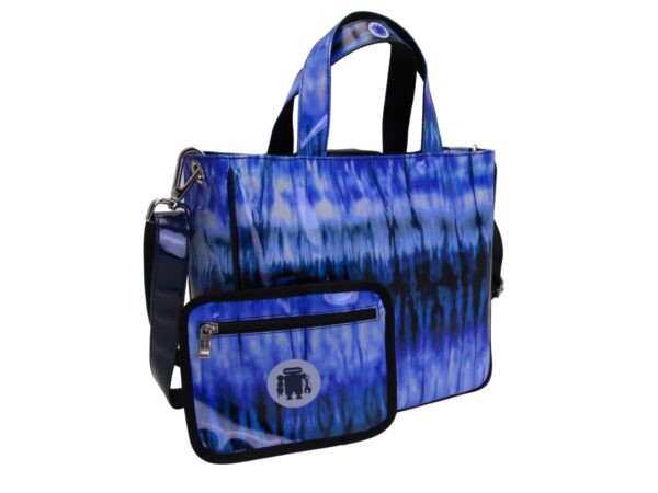 LIGHT BLUE TOTE BAG WITH TIE DYE FANTASY. MODEL GLAM MADE OF LORRY TARPAULIN. - Image 4