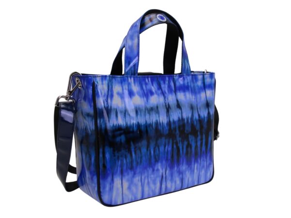 LIGHT BLUE TOTE BAG WITH TIE DYE FANTASY. MODEL GLAM MADE OF LORRY TARPAULIN. - Image 3