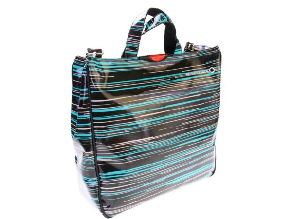 BLACK MAXI TOTE BAG WITH "LINES". MODEL AIRSTONE MADE OF LORRY TARPAULIN