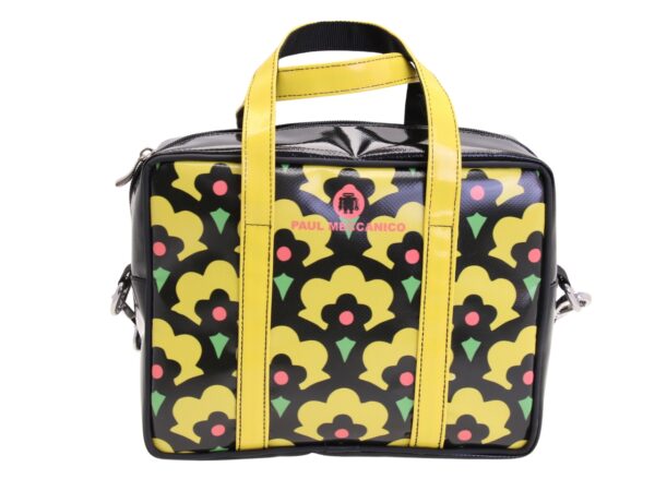 RECTANGULAR WOMEN'S BAG WITH FLORAL FANTASY. MODEL PINCA MADE OF LORRY TARPAULIN.