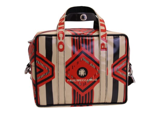 RECTANGULAR WOMEN'S BAG WITH ETHNIC FANTASY. MODEL PINCA MADE OF LORRY TARPAULIN.