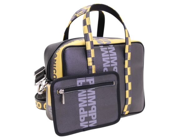 BLACK AND YELLOW RECTANGULAR WOMEN'S BAG. MODEL PINCA MADE OF HAMMERED SYNTHETIC LEATHER. - Image 3
