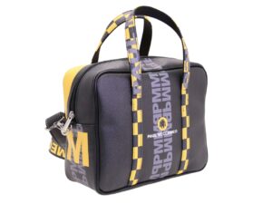 BLACK AND YELLOW RECTANGULAR WOMEN'S BAG. MODEL PINCA MADE OF HAMMERED SYNTHETIC LEATHER. - Image 2