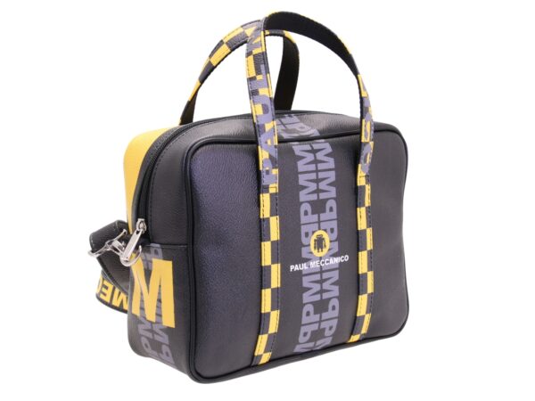BLACK AND YELLOW RECTANGULAR WOMEN'S BAG. MODEL PINCA MADE OF HAMMERED SYNTHETIC LEATHER. - Image 2