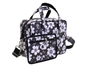 BORSA DA DONNA RETTANGOLARE BIANCA E NERA CON FANTASIA FLOREALE. MODELLO PINCA IN PELLE SINTETICA MARTELLATA. - immagine 3