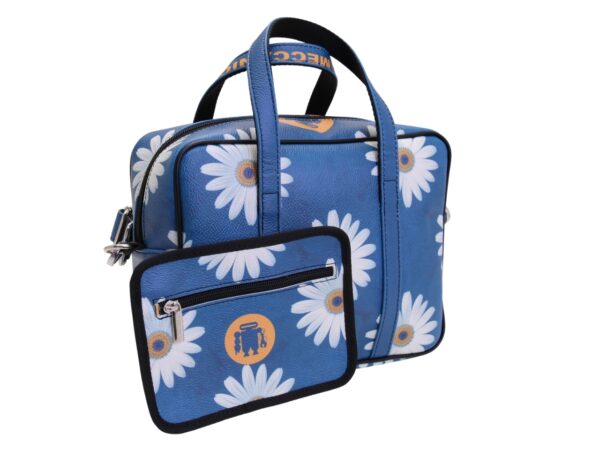 BLUE RECTANGULAR WOMEN'S BAG WITH FLORAL FANTASY. MODEL PINCA MADE OF HAMMERED SYNTHETIC LEATHER. - Image 3