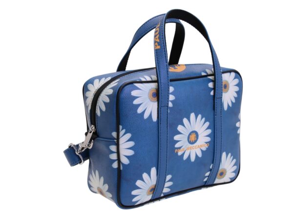 BLUE RECTANGULAR WOMEN'S BAG WITH FLORAL FANTASY. MODEL PINCA MADE OF HAMMERED SYNTHETIC LEATHER. - Image 2