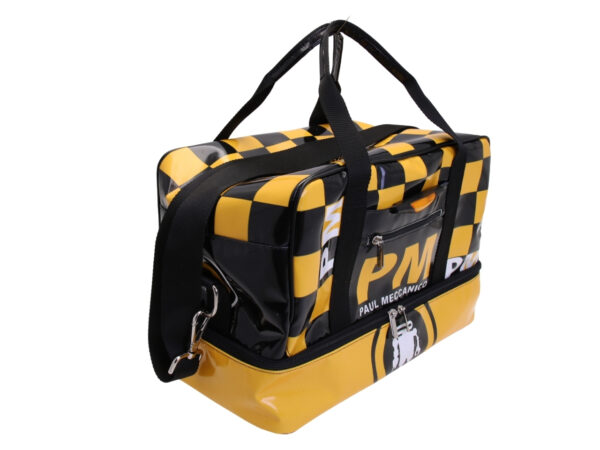 BLACK AND YELLOW HAND LUGGAGE BAG WITH CHESS FANTASY 40 X 20 X 25 CM. MODEL FLYME MADE OF LORRY TARPAULIN. - Image 2