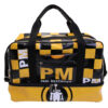 BLACK AND YELLOW HAND LUGGAGE BAG WITH CHESS FANTASY 40 X 20 X 25 CM. MODEL FLYME MADE OF LORRY TARPAULIN.