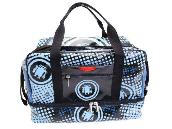 LIGHT BLUE HAND LUGGAGE BAG 40 X 20 X 25 CM. "TECNO STYLE". MODEL FLYME MADE OF LORRY TARPAULIN.