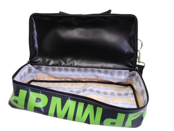 BLACK AND GREEN HAND LUGGAGE BAG 40 X 20 X 25 CM. MODEL FLYME MADE OF LORRY TARPAULIN. - Image 7