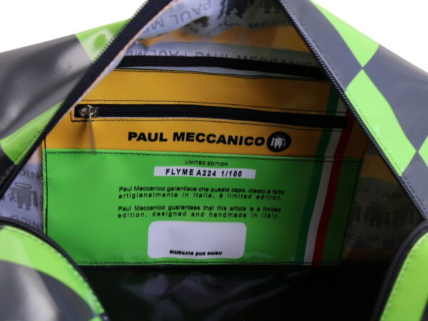 BLACK AND GREEN HAND LUGGAGE BAG 40 X 20 X 25 CM. MODEL FLYME MADE OF LORRY TARPAULIN. - Image 8