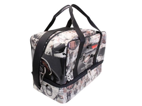BLACK AND BEIGE HAND LUGGAGE BAG WITH "GRAFFITI STYLE" 40 X 20 X 25 CM. MODEL FLYME MADE OF LORRY TARPAULIN. - Image 2