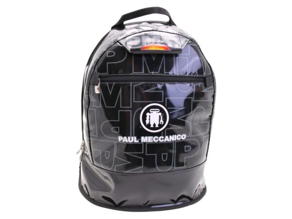 BLACK BACKPACK WITH LETTERING FANTASY. MODEL SUPER MADE OF LORRY TARPAULIN.