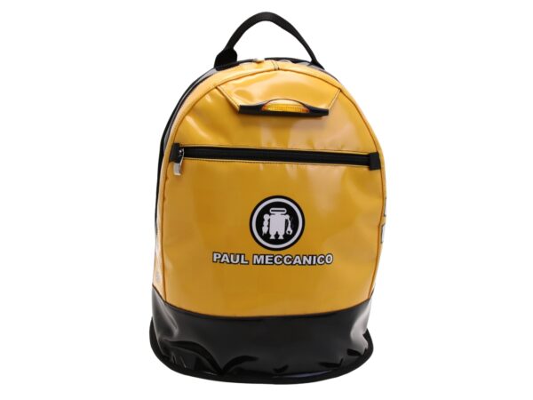 BLACK AND YELLOW BACKPACK. MODEL SUPER MADE OF LORRY TARPAULIN.