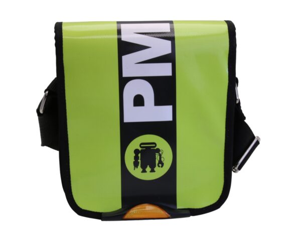 ...BLACK AND GREEN CROSSBODY BAG. MODEL MIPOK MADE OF LORRY TARPAULIN.