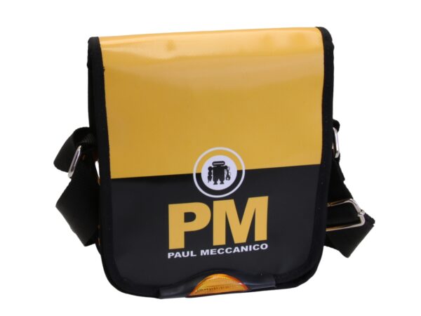 BLACK AND YELLOW CROSSBODY BAG. MODEL MIPOK MADE OF LORRY TARPAULIN.