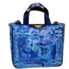 LIGHT BLUE TOTE BAG WITH FLORAL FANTASY. MODEL GLAM MADE OF LORRY TARPAULIN.