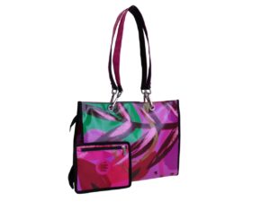 FUXIA SHOPPER BAG WITH FLORAL FANTASY. MODEL PEPE MADE OF LORRY TARPAULIN - Image 3