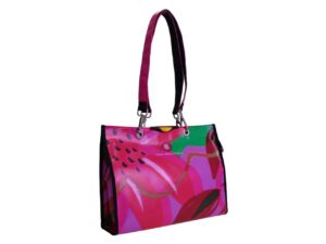 FUXIA SHOPPER BAG WITH FLORAL FANTASY. MODEL PEPE MADE OF LORRY TARPAULIN - Image 2
