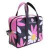 BORSA DA DONNA RETTANGOLARE NERA CON FANTASIA FLOREALE. MODELLO PINCA IN PELLE SINTETICA MARTELLATA. - immagine 2