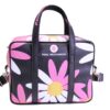 BORSA DA DONNA RETTANGOLARE NERA CON FANTASIA FLOREALE. MODELLO PINCA IN PELLE SINTETICA MARTELLATA.