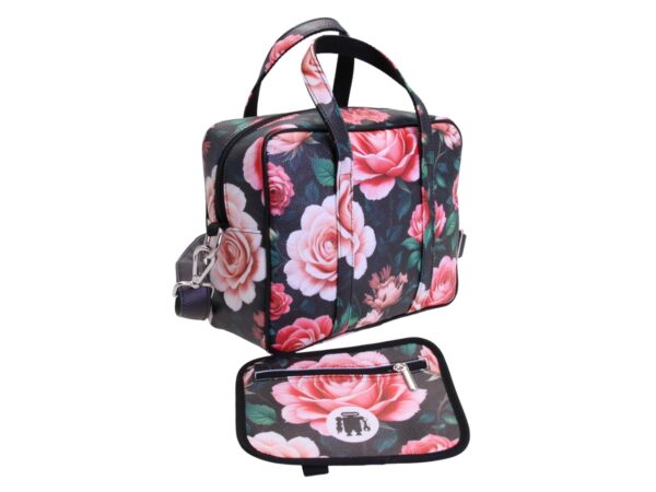 BLACK RECTANGULAR WOMEN'S BAG WITH FLORAL FANTASY. MODEL PINCA MADE OF HAMMERED SYNTHETIC LEATHER. - Image 4