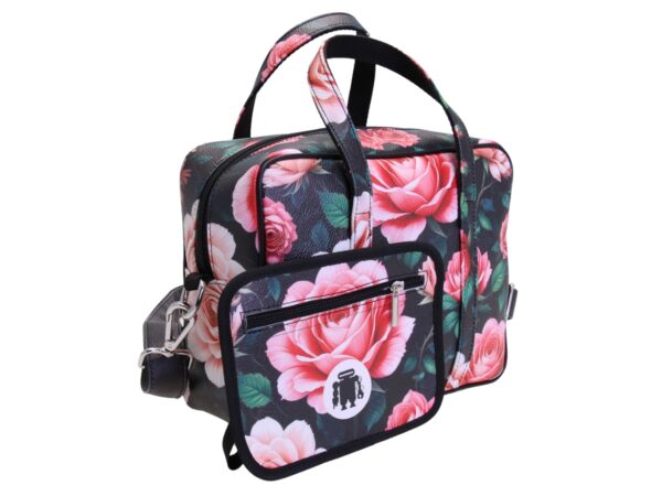 BLACK RECTANGULAR WOMEN'S BAG WITH FLORAL FANTASY. MODEL PINCA MADE OF HAMMERED SYNTHETIC LEATHER. - Image 3
