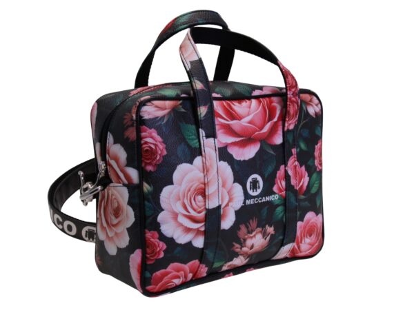 BLACK RECTANGULAR WOMEN'S BAG WITH FLORAL FANTASY. MODEL PINCA MADE OF HAMMERED SYNTHETIC LEATHER. - Image 2