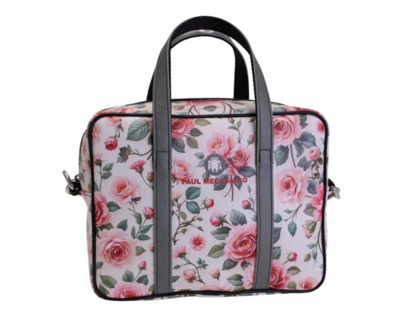 OFF WHITE RECTANGULAR WOMEN'S BAG WITH FLORAL FANTASY. MODEL PINCA MADE OF HAMMERED SYNTHETIC LEATHER.