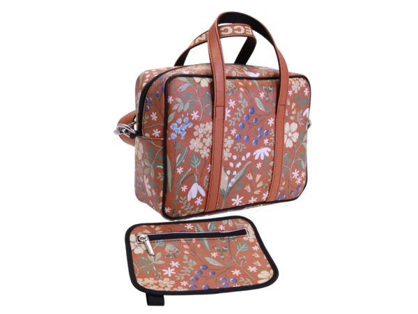 BROWN RECTANGULAR WOMEN'S BAG WITH FLORAL FANTASY. MODEL PINCA MADE OF HAMMERED SYNTHETIC LEATHER. - Image 3