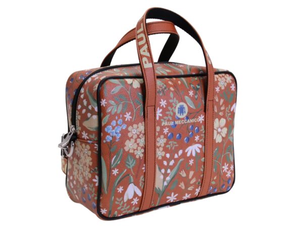 BROWN RECTANGULAR WOMEN'S BAG WITH FLORAL FANTASY. MODEL PINCA MADE OF HAMMERED SYNTHETIC LEATHER. - Image 2