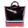 2 IN 1 BRIEFCASE AND BACKPACK BLACK, WHITE AND RED COLOURS. MODEL HYBRID MADE OF LORRY TARPAULIN.