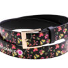 BLACK WOMEN'S BELT "FLOWERS AND BUTTERFLIERS" MADE OF LORRY TARPAULIN