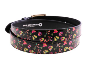 BLACK WOMEN'S BELT "FLOWERS AND BUTTERFLIERS" MADE OF LORRY TARPAULIN - Image 2