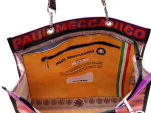 ORANGE SHOPPER BAG WITH FLORAL FANTASY. MODEL PEPE MADE OF LORRY TARPAULIN - Image 4