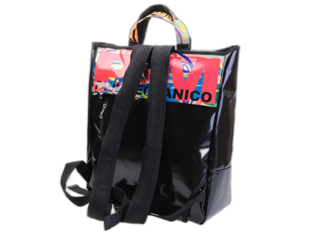 2 IN 1 BRIEFCASE AND BACKPACK POP FANTASY. MODEL HYBRID MADE OF LORRY TARPAULIN.