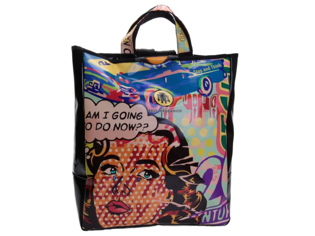 VALIGETTA 2 IN 1 E ZAINO POP FANTASY. MODELLO IBRIDO REALIZZATO CON TELONI DI CAMION.