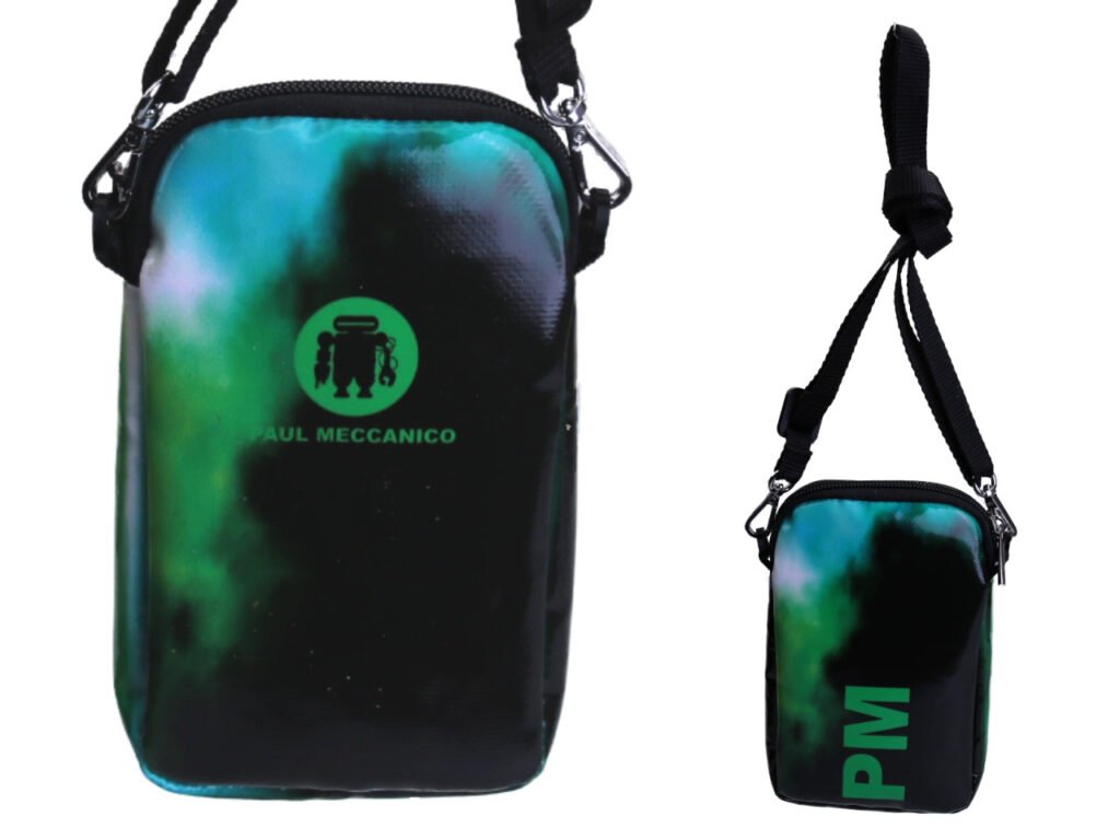 BORSA PER CELLULARE IN FANTASIA TIE DYE NERA E VERDE.