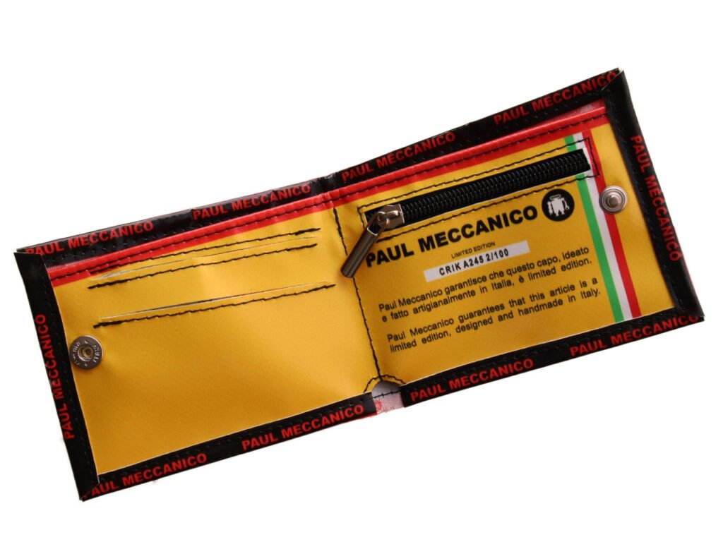 PORTAFOGLIO DA UOMO ROSSO E BIANCO. MODELLO CRIK IN TELONE DA CAMION.